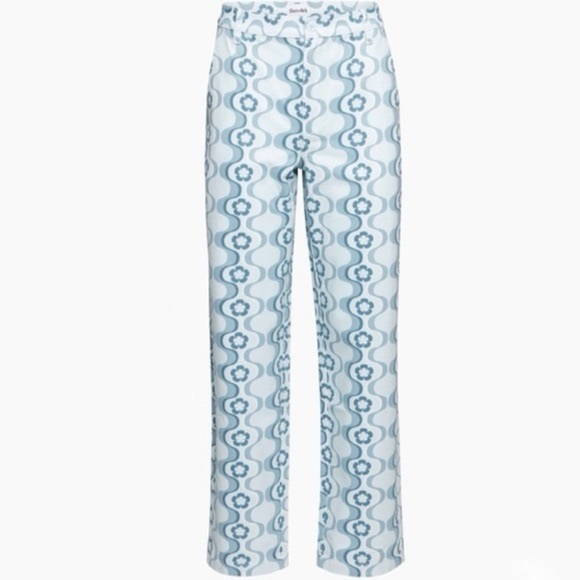 Aritzia Pants - Aritzia Sun-deh Jaden 70's Vector Blue Geo Floral Twill Cotton Pant wide leg